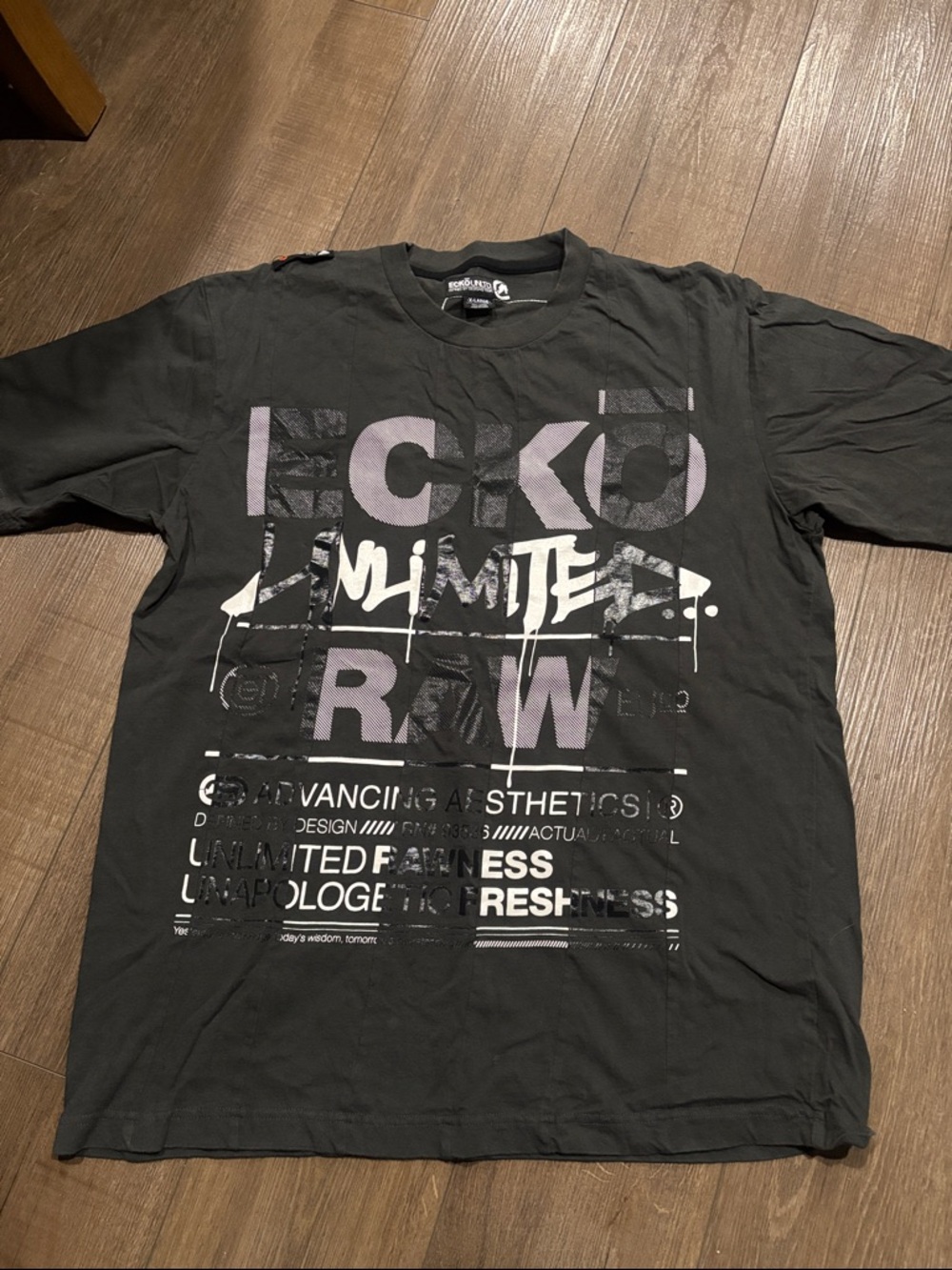 Ecko Unlimited Black Short Sleeve Graphic Tee with Purple Accents